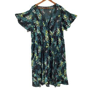 Torrid Plus Size 3 Faux Wrap Flutter Sleeve Dress Pockets Lined Black & Green